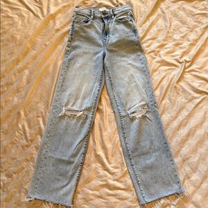 Stylish Light Blue Distressed Women's Straight Leg Jeans
